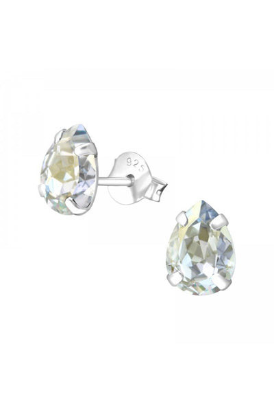 Sterling Silver Pear Ear Studs With Genuine Crystals - SS
