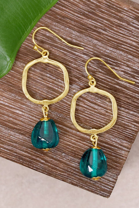 Teal Murano Glass & Freeform Drop Earrings - GF