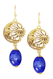 Blue Murano Glass With Sun & Moon Drop Earrings - GF