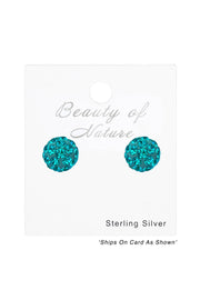 Sterling Silver Ball Ear Studs With Crystal - SS