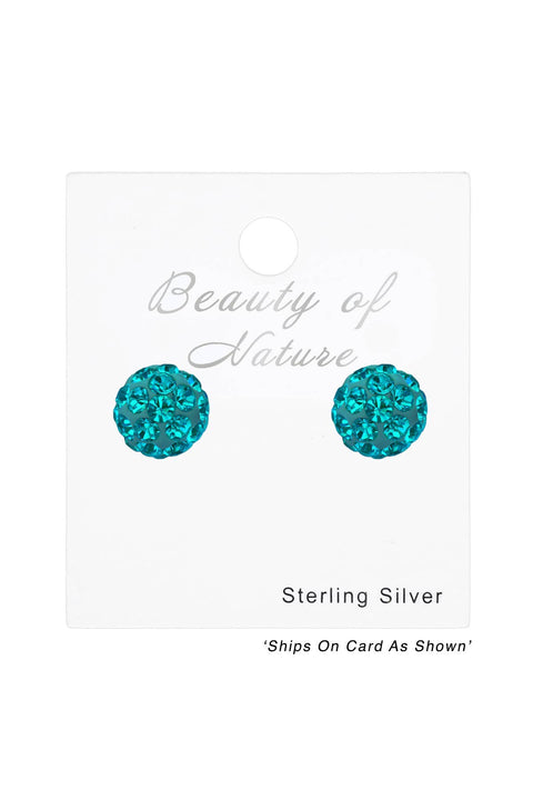Sterling Silver Ball Ear Studs With Crystal - SS