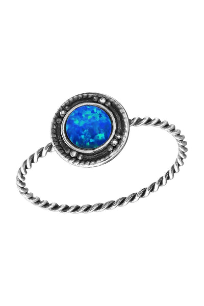 Sterling Silver & Created Opal Round Ring - SS