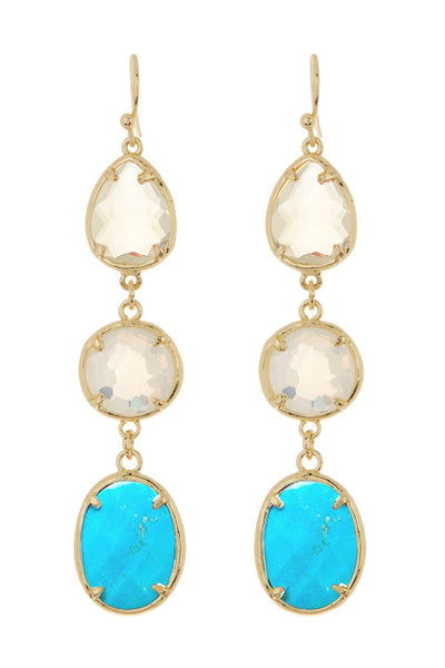 Turquoise & Moonstone Crystal Drop Earrings - GF