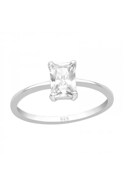 Sterling Silver Square CZ Solitaire Ring - SS