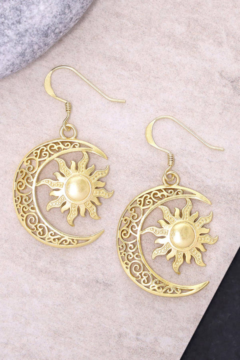 14k Gold Plated Sun & Moon Drop Earrings - GF