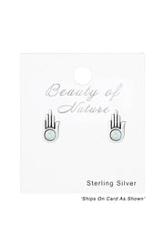 Sterling Silver Hamsa Ear Studs With Opal - SS