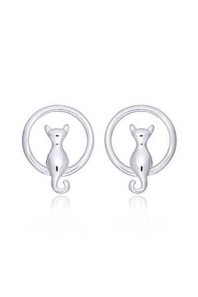 Sterling Silver Kitty Cat Post Earrings - SS