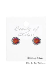 Sterling Silver Round Ear Studs With Opal - SS