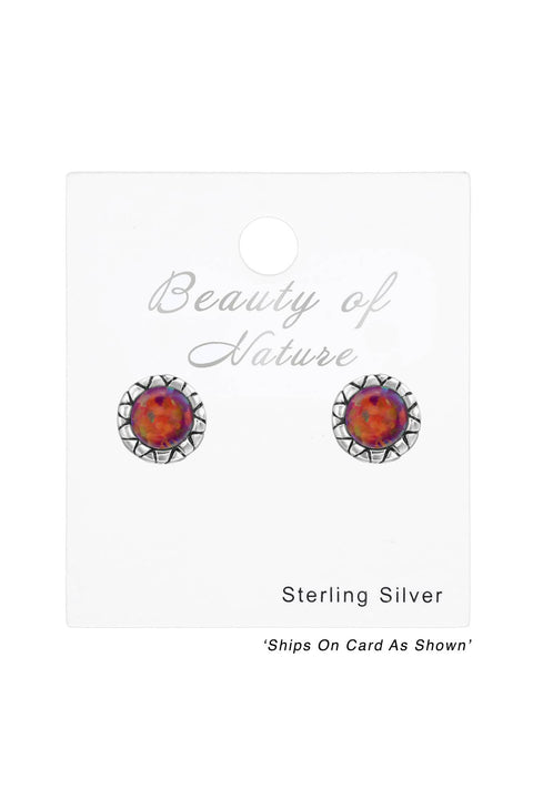 Sterling Silver Round Ear Studs With Opal - SS