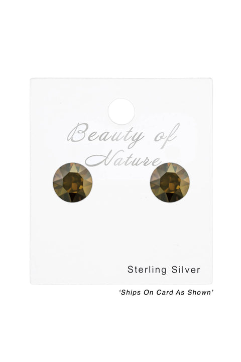 Sterling Silver Round Ear Studs With Genuine Crystals - SS