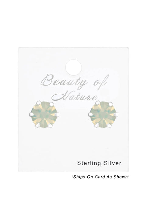 Sterling Silver Round 4mm Ear Studs With Crystals - SS