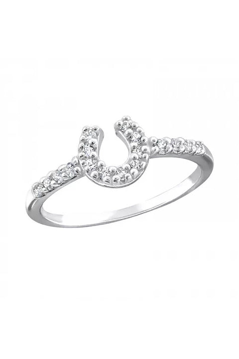 Sterling Silver Horseshoe Ring With CZ - SS