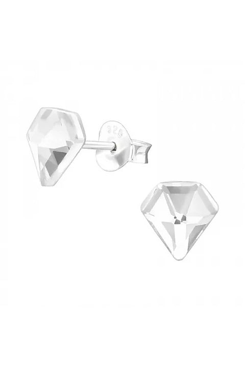 Sterling Silver Diamond Shaped Ear Studs & Crystal - SS