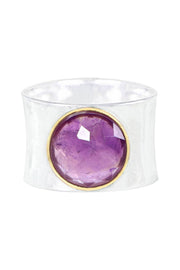 Amethyst Two Tone Plated Wide Ring - SF