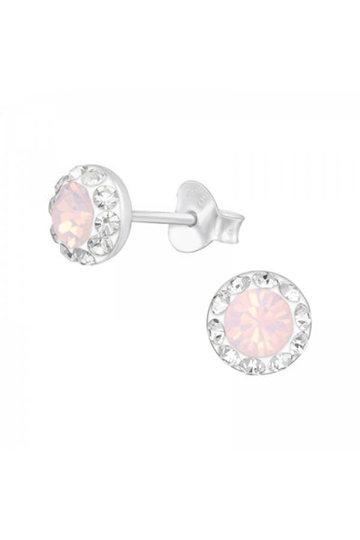 Sterling Silver Round Ear Studs With Crystal - SS
