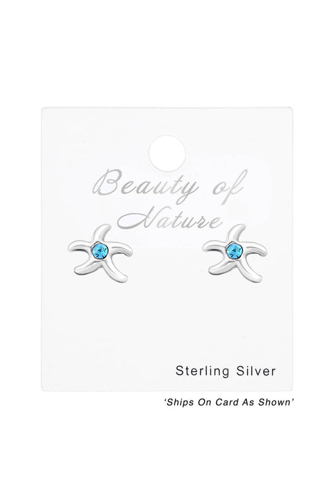 Sterling Silver Starfish Ear Studs With Crystal - SS