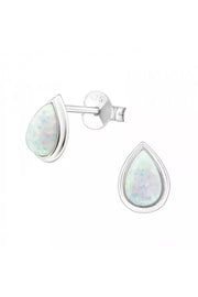 Sterling Silver Pear Ear Studs With Synthetic Opal - SS