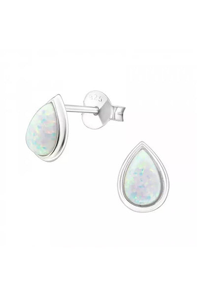 Sterling Silver Pear Ear Studs With Synthetic Opal - SS