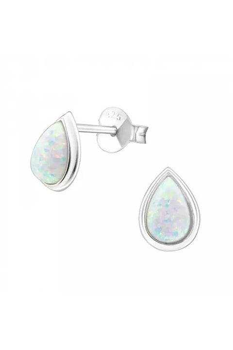 Sterling Silver Pear Ear Studs With Synthetic Opal - SS