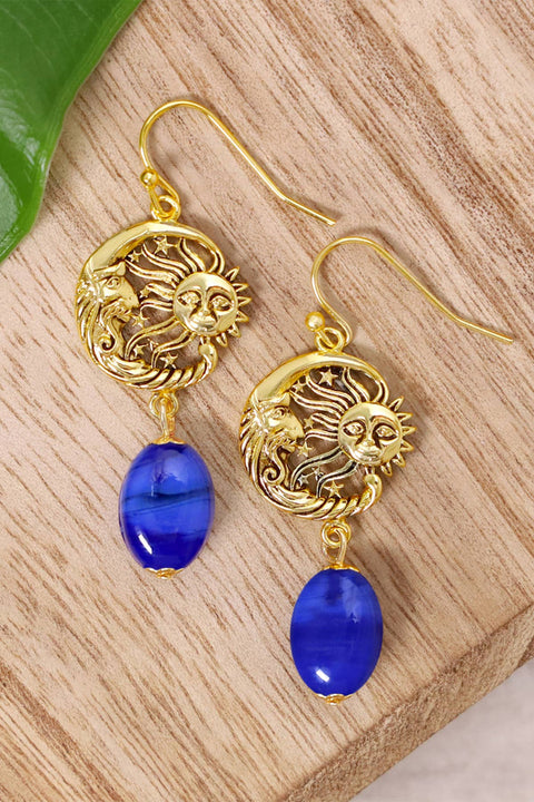 Blue Murano Glass With Sun & Moon Drop Earrings - GF