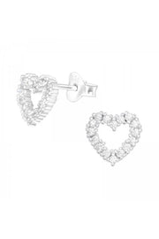 Sterling Silver Heart Ear Studs With Cubic Zirconia - SS