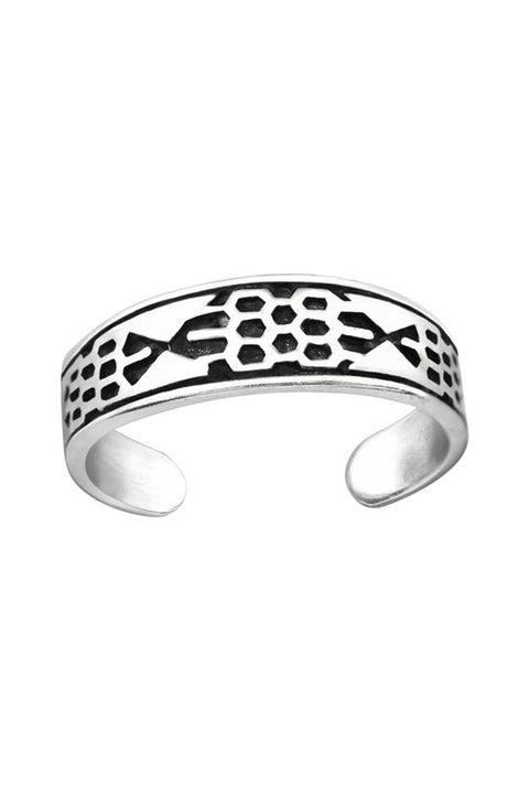 Sterling Silver Patterned Adjustable Toe Ring - SS