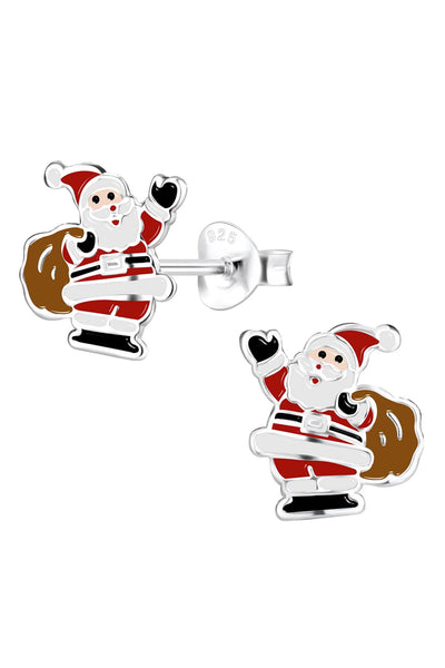 Sterling Silver Santa Claus Post Earrings - SS