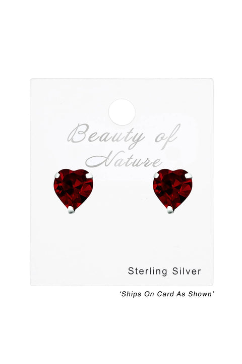 Sterling Silver Heart 6mm Ear Studs With Crystals - SS
