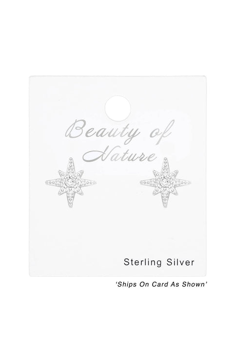 Sterling Silver Northern Star Ear Studs With CZ - SS