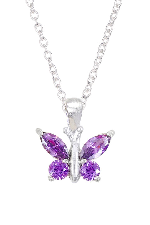 Amethyst CZ Butterfly Pendant Necklace - SF