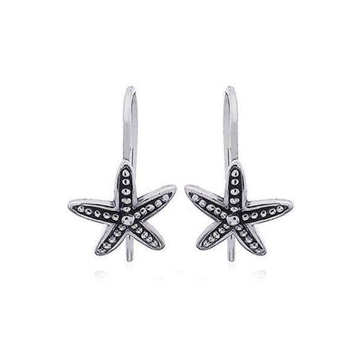 Sterling Silver Oxidized Starfish Earrings - SS