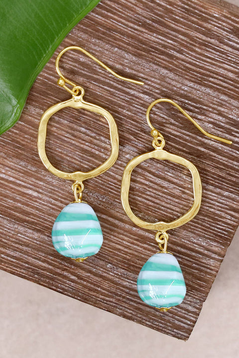 Green Murano Glass & Freeform Drop Earrings - GF