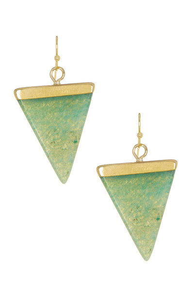 Green Aventurine Triangle Drop Earrings In Gold - GF