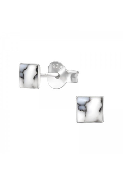 Sterling Silver Square Ear Studs & Shell - SS