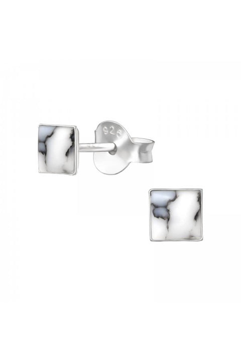 Sterling Silver Square Ear Studs & Shell - SS