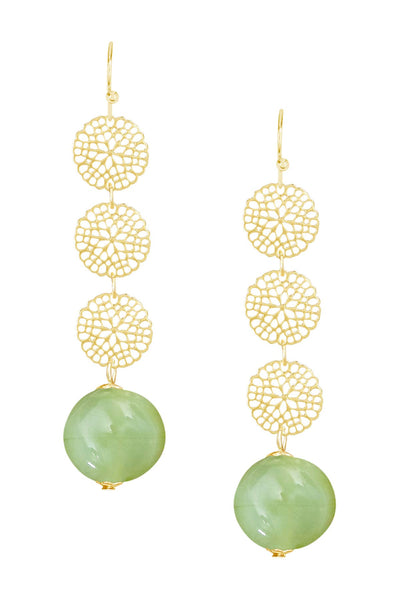 Green Murano Glass & Daisy Disc Drop Earrings - GF