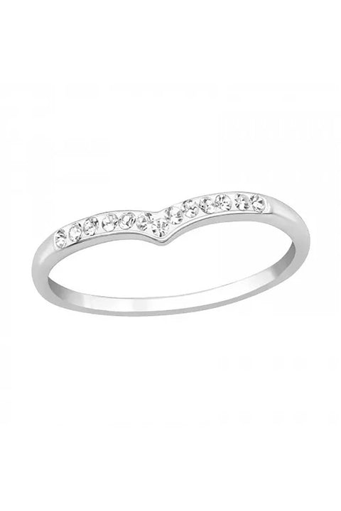 Sterling Silver Wave Band Ring With Crystal - SS