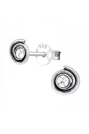Sterling Silver Spiral Ear Studs With Crystal - SS