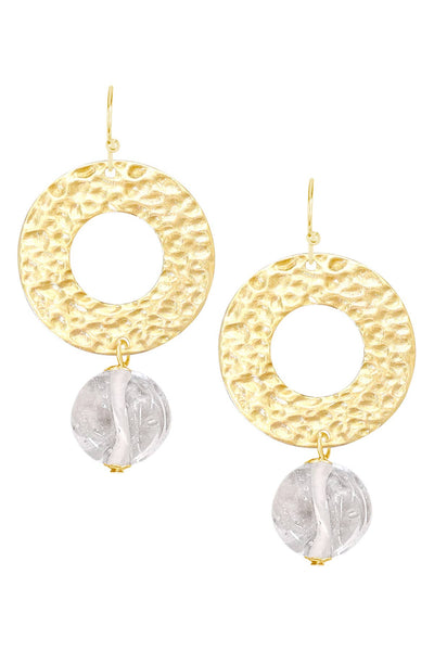 Clear Murano Glass & Hammered Circle Drop Earrings - GF