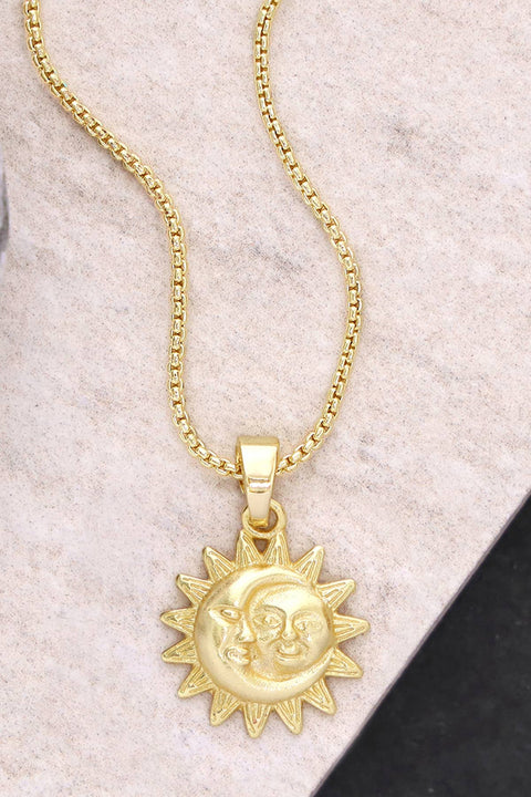 14k Gold Plated Sun & Moon Pendant Necklace - GF