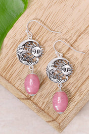 Pink Murano Glass With Sun & Moon Drop Earrings - SF