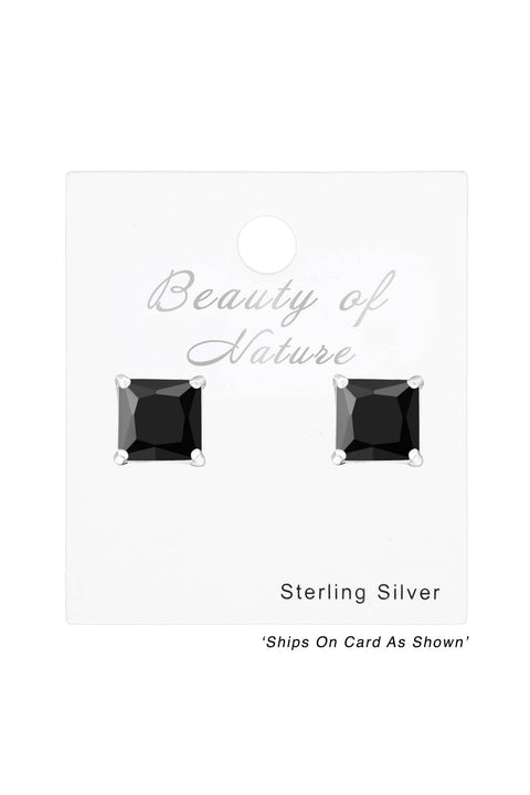 Sterling Silver Square 6mm Ear Studs With CZ - SS