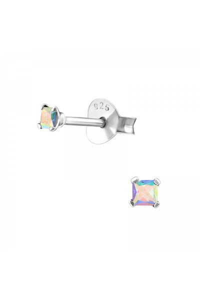 Sterling Silver Square 2mm Ear Studs With CZ - SS
