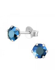 Sterling Silver Round Ear Studs With Genuine Crystals - SS