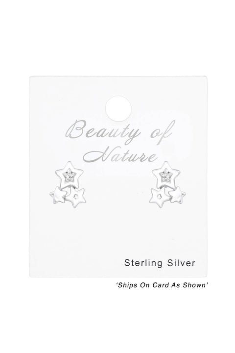 Children's Sterling Silver Triple Star Ear Studs & CZ - SS