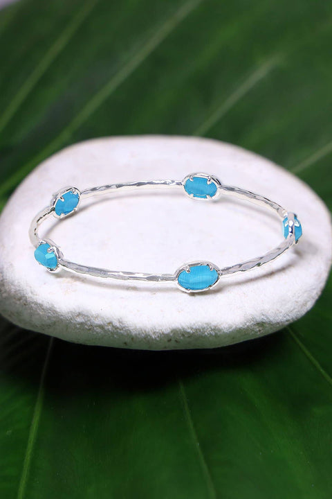 Blue Cat's Eye Bangle Station Bracelet - SF