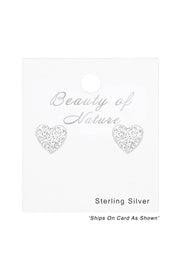 Sterling Silver Heart Ear Studs With Crystal - SS