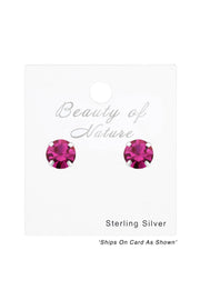 Sterling Silver Round 5mm Ear Studs With Crystal - SS