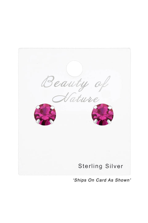 Sterling Silver Round 5mm Ear Studs With Crystal - SS