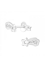 Sterling Silver Shooting Star Ear Studs With CZ - SS